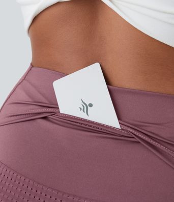 High Waisted Mesh Back Waistband Pocket 2-in-1 Casual Shorts 2"