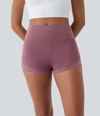 High Waisted Mesh Back Waistband Pocket 2-in-1 Casual Shorts 2"