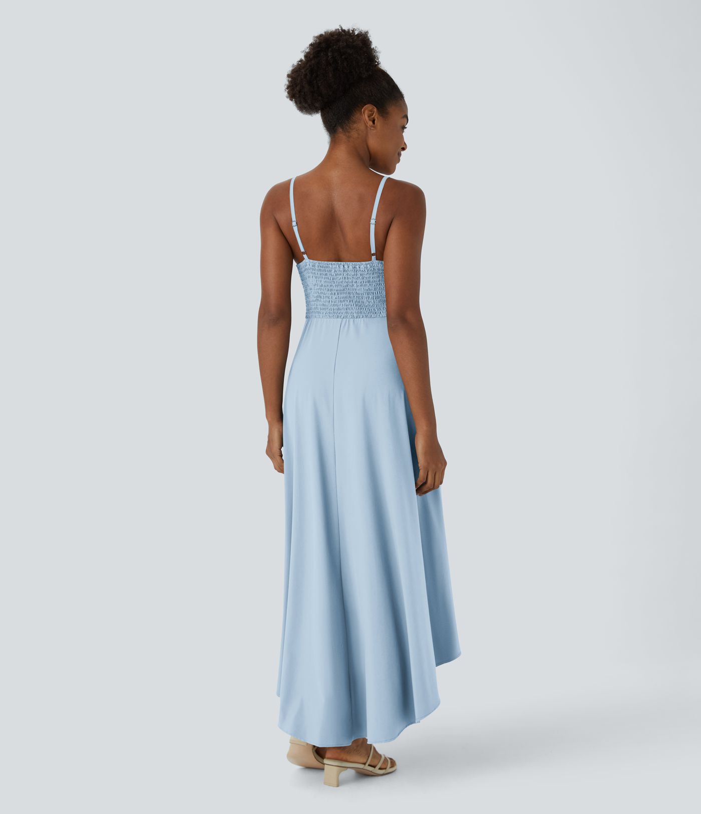 Breezeful™ Adjustable Strap Backless Shirred Invisible Zipper High Low Flowy Quick Dry Maxi Slip Resort Dress