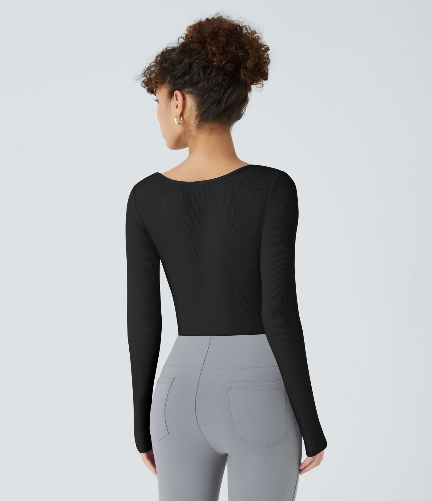 Bodysuit de Travail Tricot Côtelé Col Carré Manches Longues Boutonné Silhouette Élancée