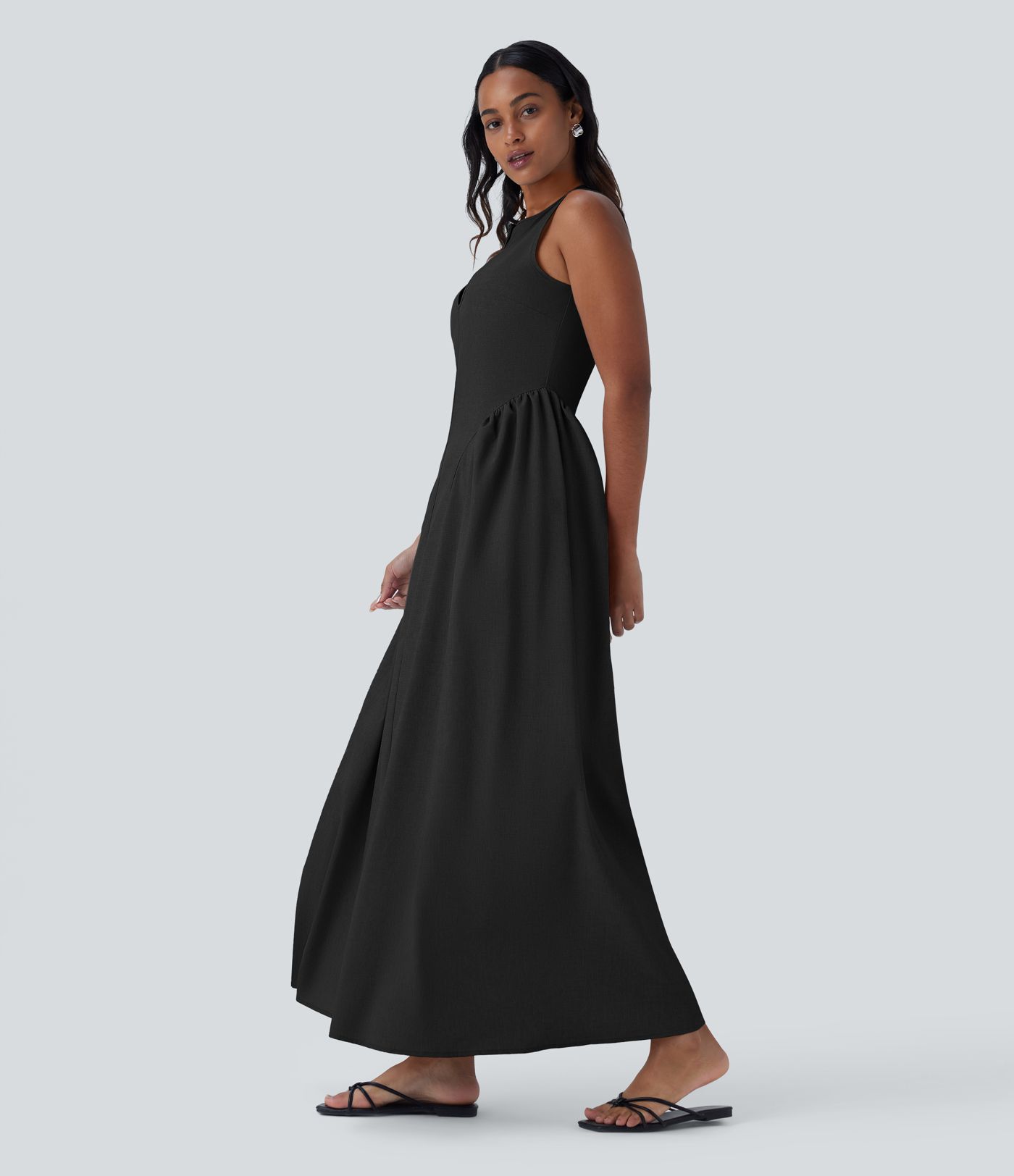 Round Neck Cut Out Sleeveless Maxi Dress