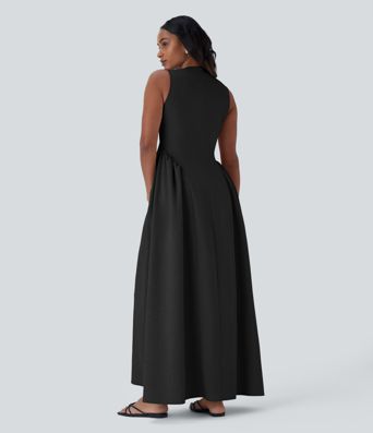 Round Neck Cut Out Sleeveless Maxi Dress