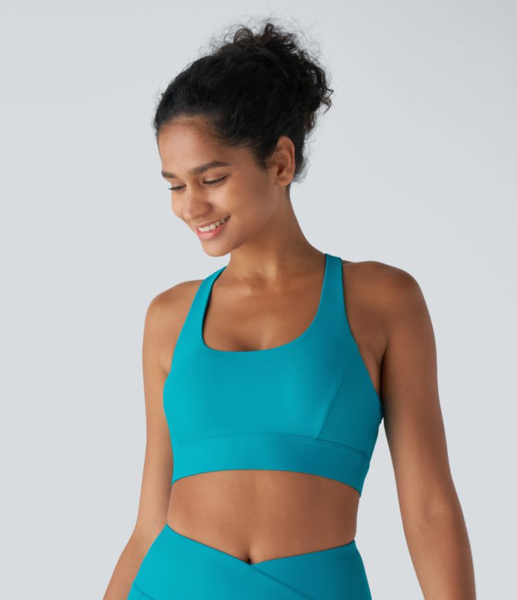 Land to Water U Neck Backless Crisscross Yoga Bikini Top Swimsuit