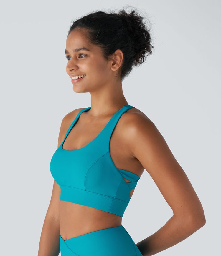 Land to Water U Neck Backless Crisscross Yoga Bikini Top Swimsuit