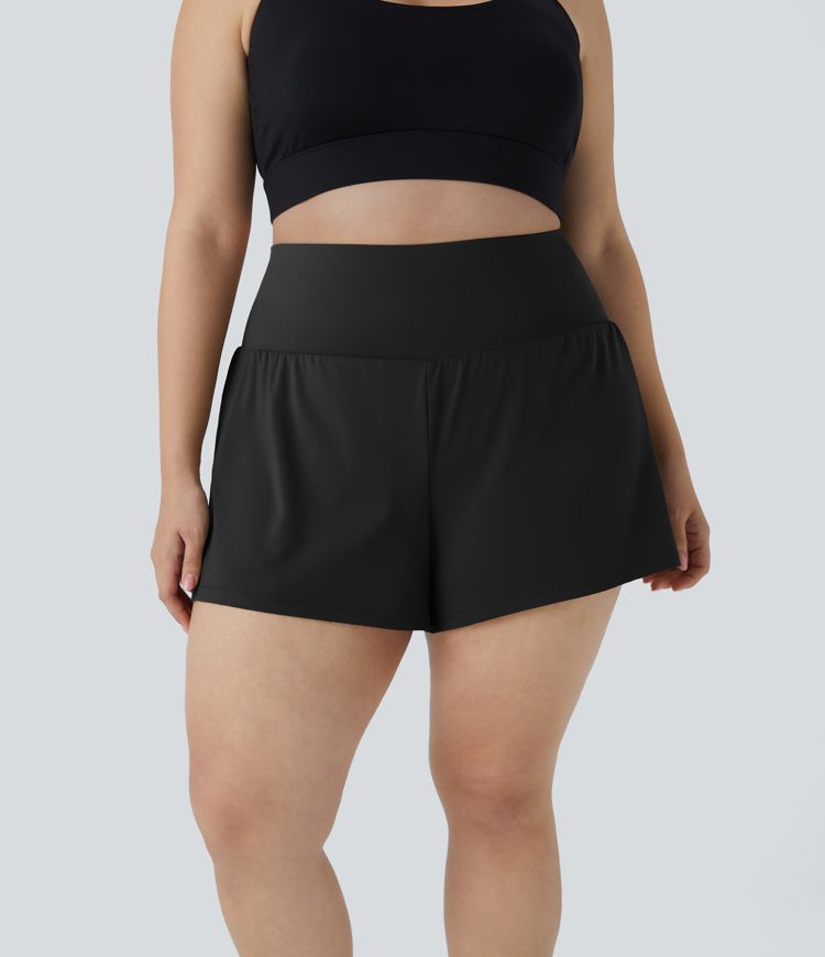 Back Pocket Plus Side Hidden Pocket 2-in-1 Gym Plus Size Shorts 2.5''