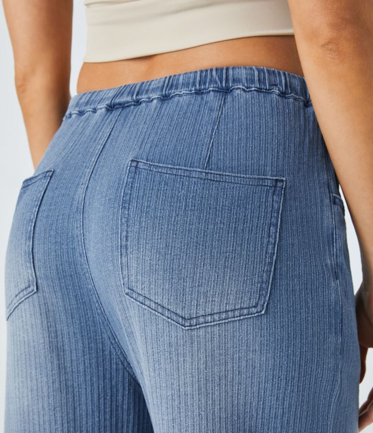 Halara Flex™ Mid Rise Drawstring Multiple Pockets Washed Stretchy Knit Casual Jeans