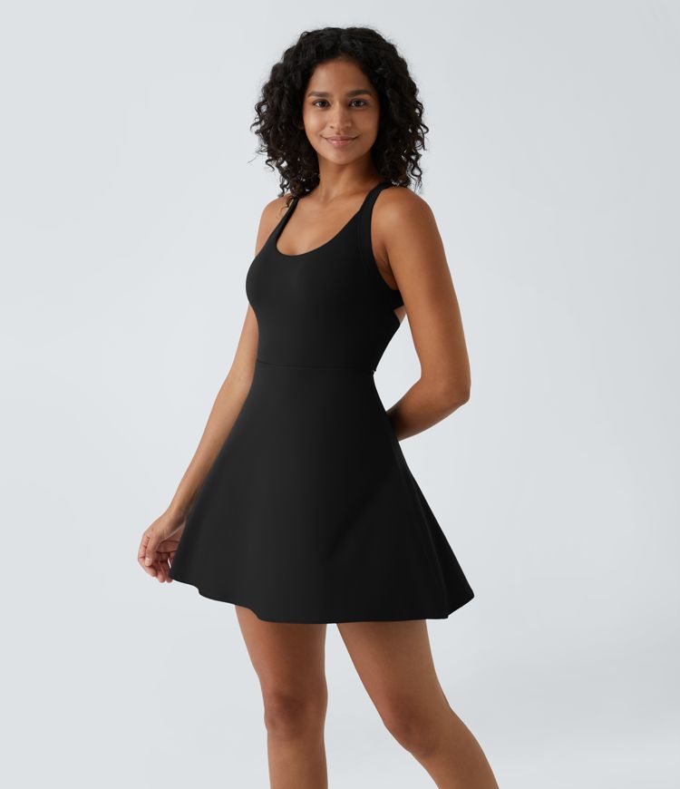 Backless Twisted Flare Mini Dance Active Dress-Longer Length