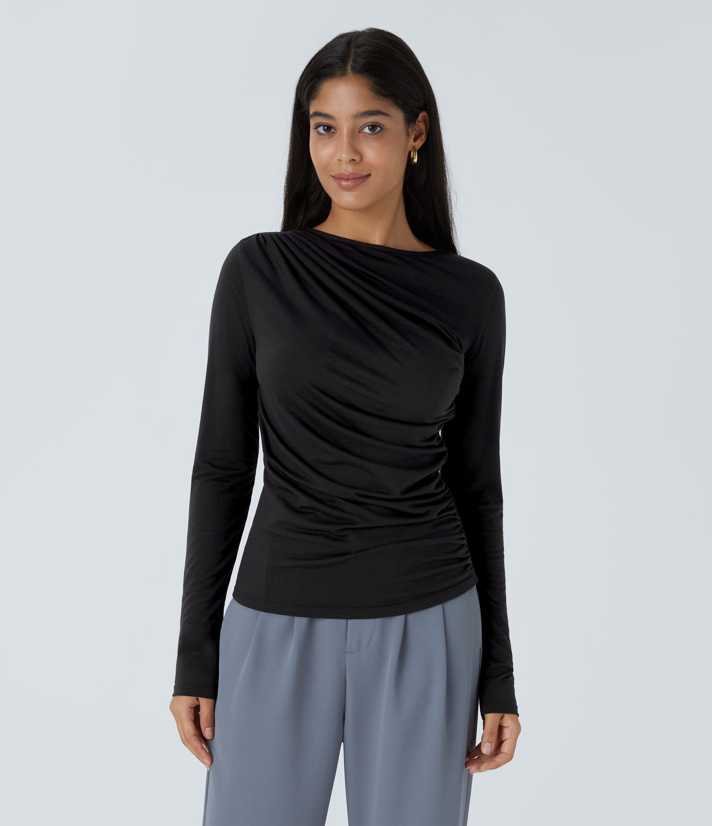 Long Sleeve Asymmetric Wrinkle Work Top