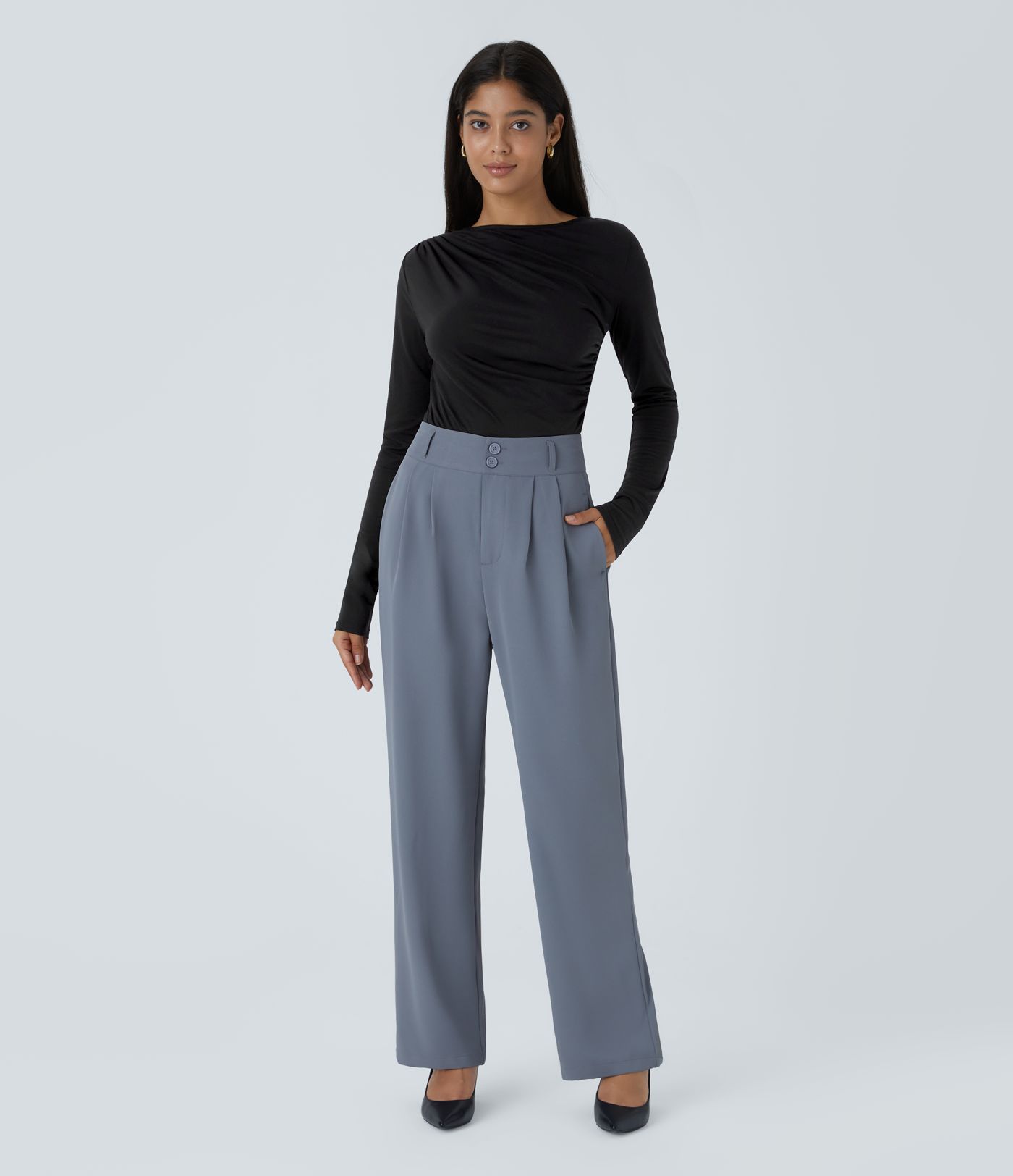 Long Sleeve Asymmetric Wrinkle Work Top