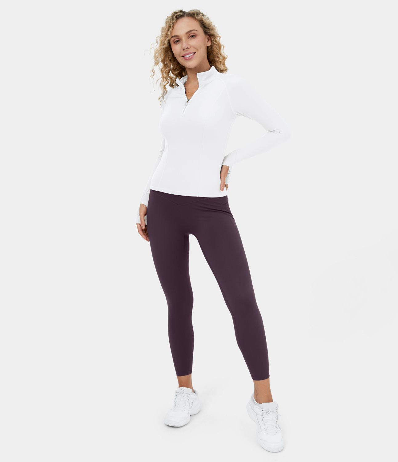 Softlyzero™ Plush Top deportivo yoga media cremallera agujeros para pulgares