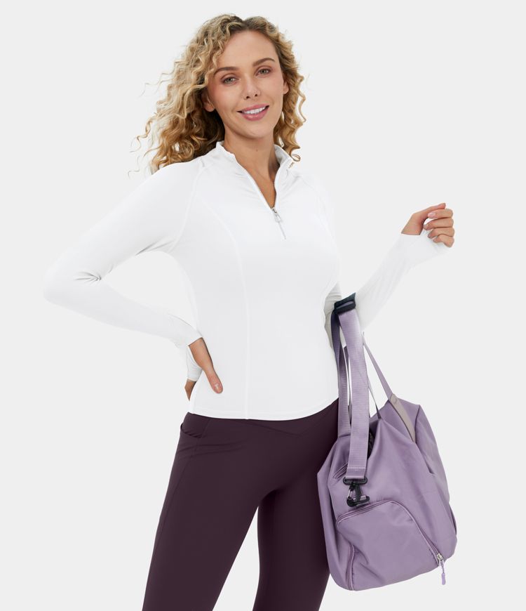 Softlyzero™ Plush Top deportivo yoga media cremallera agujeros para pulgares