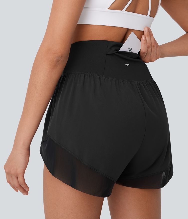 Breezeful™ High Waisted Pocket Crossover Hem Quick Dry Yoga Shorts