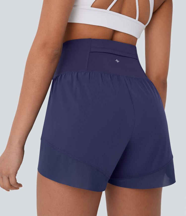 Breezeful™ High Waisted Pocket Crossover Hem Quick Dry Yoga Shorts