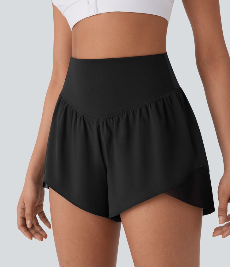 Breezeful™ High Waisted Pocket Crossover Hem Quick Dry Yoga Shorts