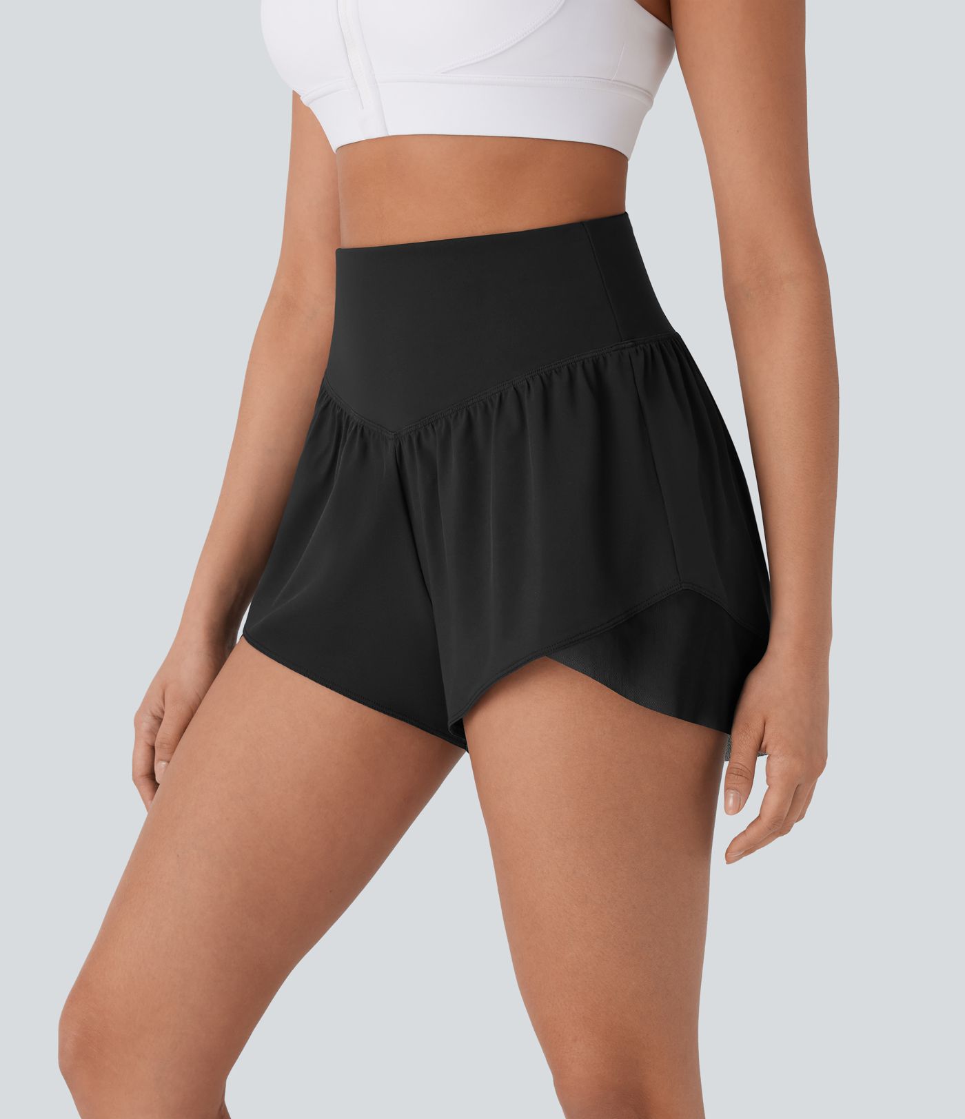 Breezeful™ High Waisted Pocket Crossover Hem Quick Dry Yoga Shorts