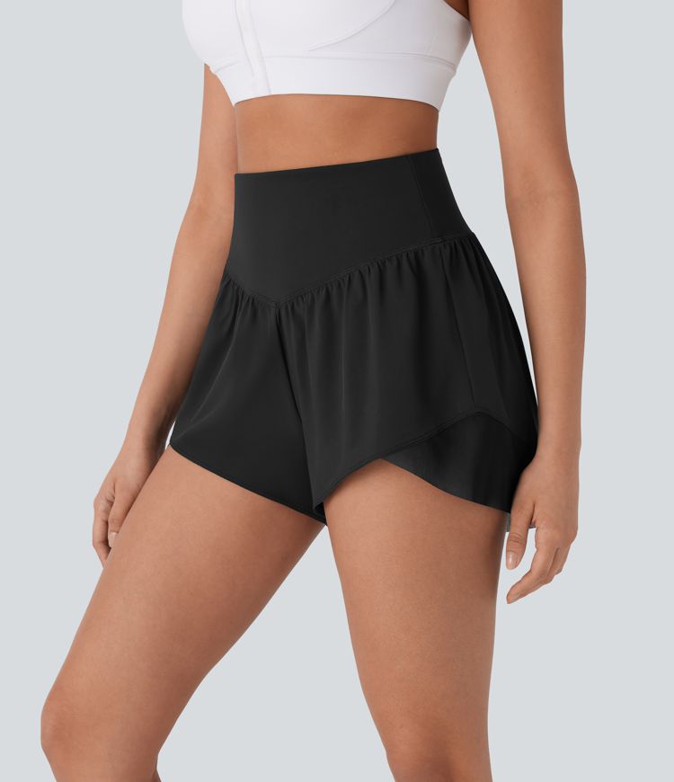 Breezeful™ High Waisted Pocket Crossover Hem Quick Dry Yoga Shorts