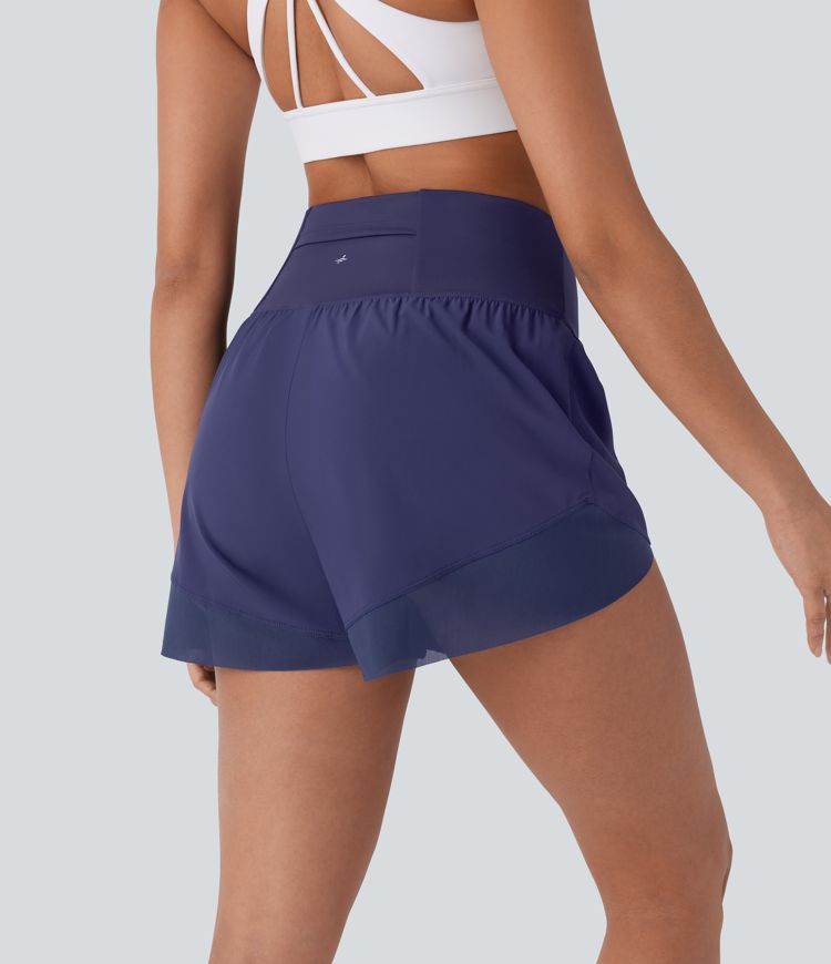 Breezeful™ High Waisted Pocket Crossover Hem Quick Dry Yoga Shorts