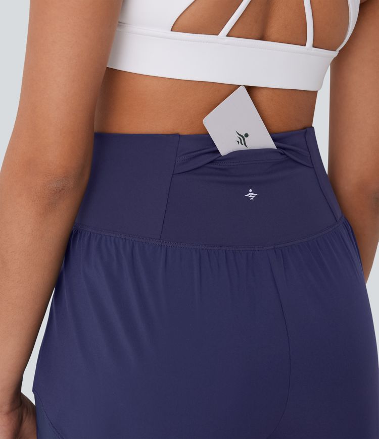 Breezeful™ High Waisted Pocket Crossover Hem Quick Dry Yoga Shorts