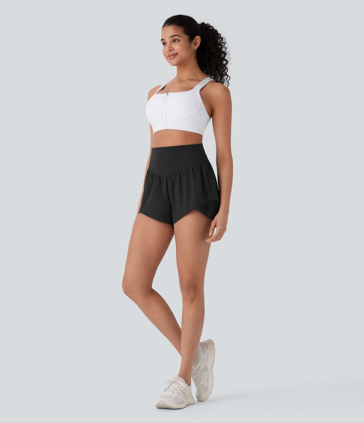 Breezeful™ High Waisted Pocket Crossover Hem Quick Dry Yoga Shorts