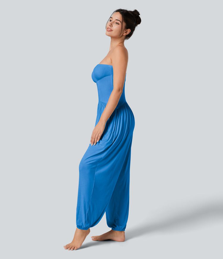 Ribbed Tube Backless Side Pocket Casual Jumpsuit