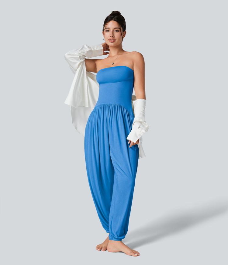 Ribbed Tube Backless Side Pocket Casual Jumpsuit