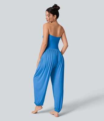 Ribbed Tube Backless Side Pocket Casual Jumpsuit