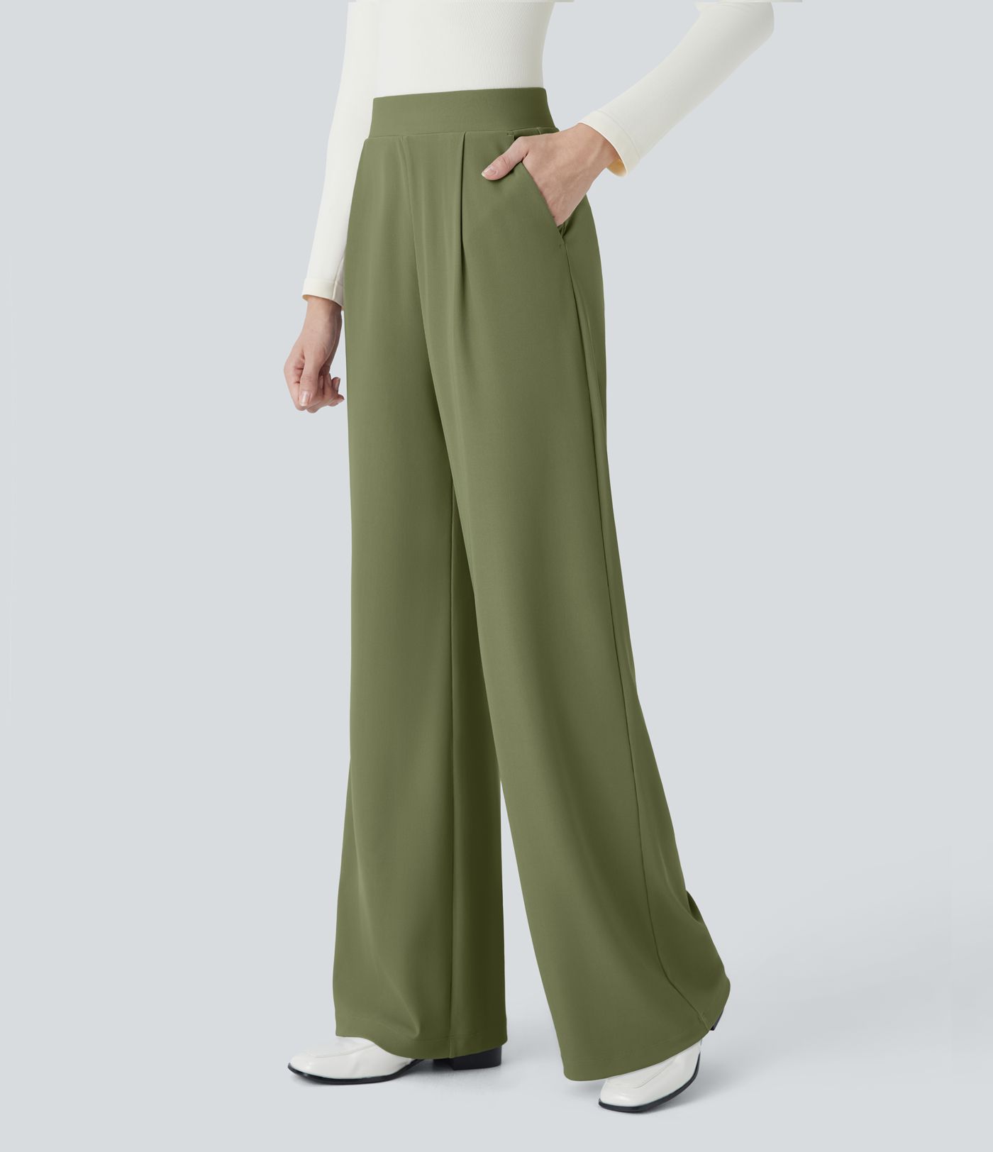 Halara Flex™ High Waisted Body Sculpt Waist-Slimming Pocket Wide Leg Micro Waffle Work Trousers