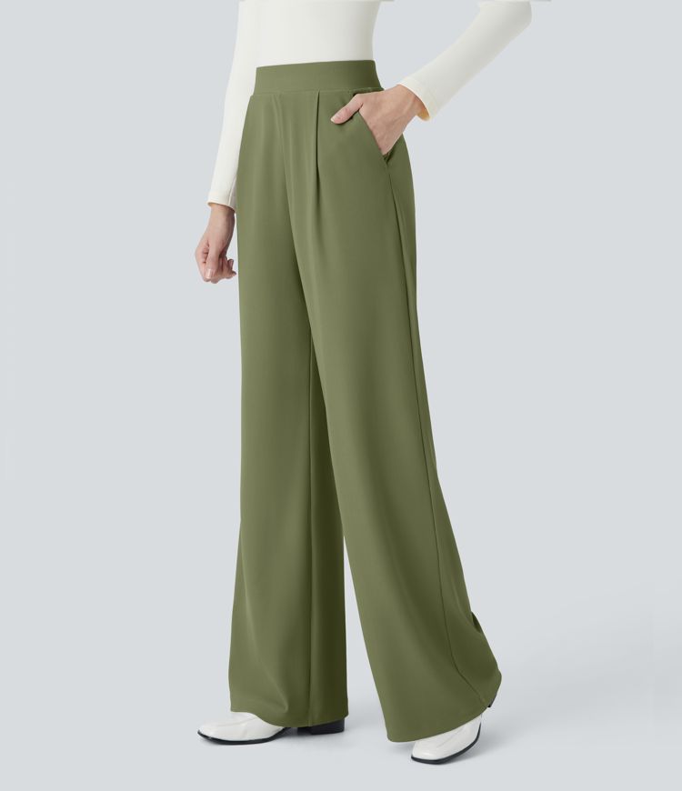 Halara Flex™ High Waisted Body Sculpt Waist-Slimming Pocket Wide Leg Micro Waffle Work Trousers