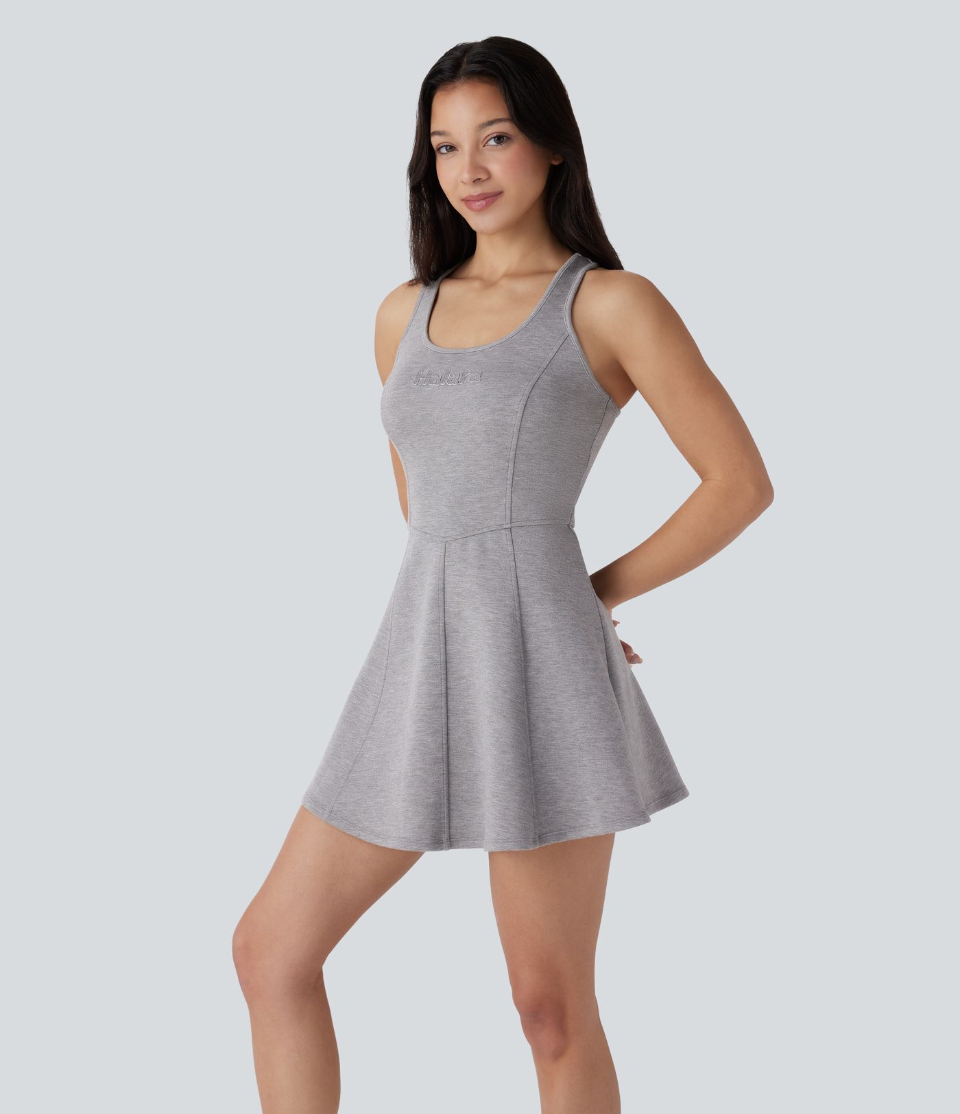 U Neck Sleeveless Racerback Flare Mini Dance Active Dress