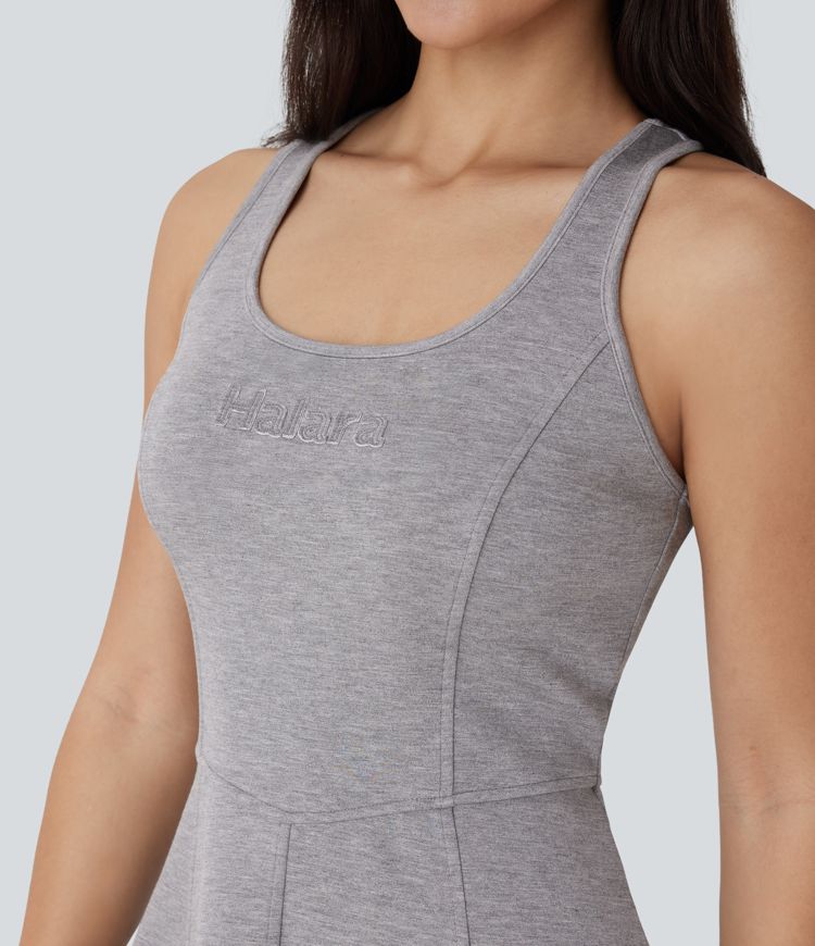 U Neck Sleeveless Racerback Flare Mini Dance Active Dress