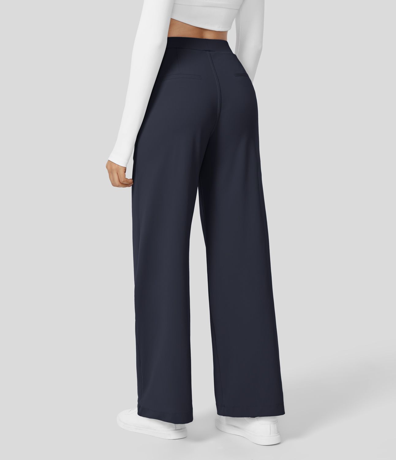 Pantalones de oficina rectos de tiro alto con bolsillos laterales