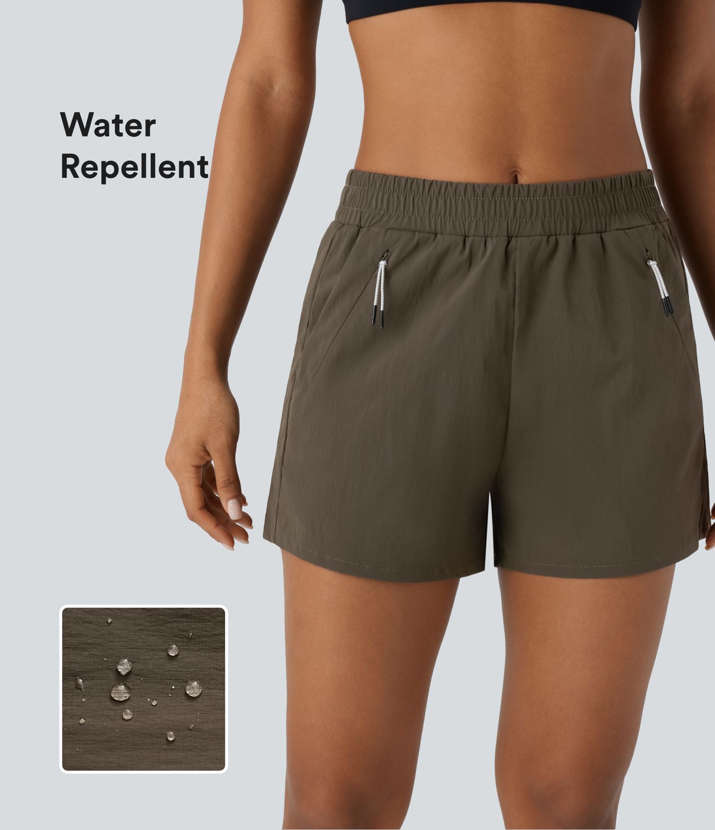 Pantalón corto senderismo tiro medio alto repelente agua múltiple bolsillo ripstop 8.8cm