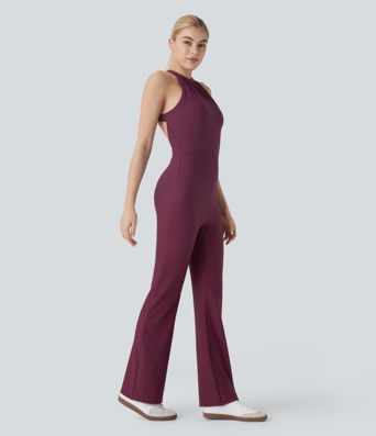 Combinaison de Yoga Bootcut à Rayures avec Toucher Rafraîchissant