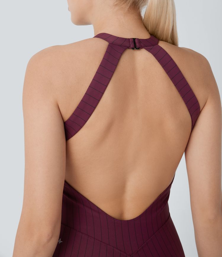 Combinaison de Yoga Bootcut à Rayures avec Toucher Rafraîchissant