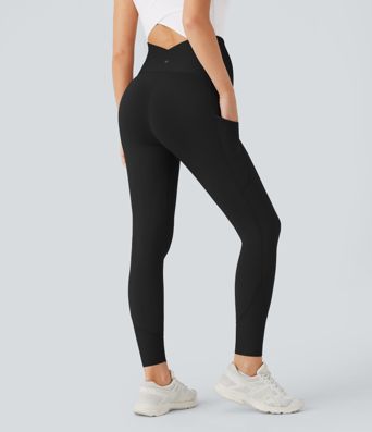 SoftlyZero™ Super High Waisted Back Crossover Pocket 7/8 Yoga Maternity Leggings-UPF50+