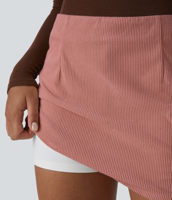High Waisted 2-in-1 A Line Mini Corduroy Casual Skirt