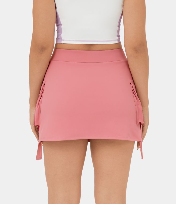 Women’s High Waisted Side Flap Pocket A Line Mini Casual Cargo Skirt