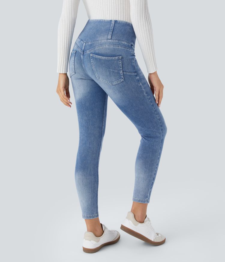 SoCinched Džínové 7/8 volnočasové legíny s vysokým pasem a kapsami