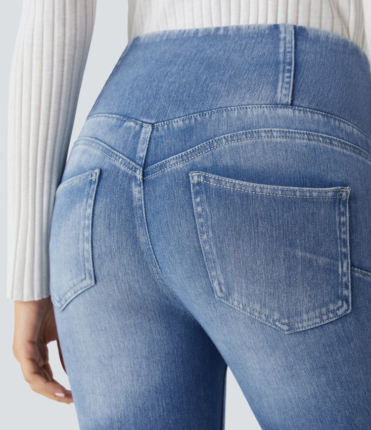 SoCinched Džínové 7/8 volnočasové legíny s vysokým pasem a kapsami