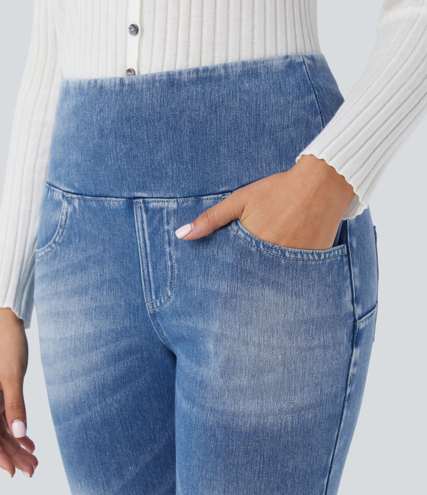 SoCinched Džínové 7/8 volnočasové legíny s vysokým pasem a kapsami