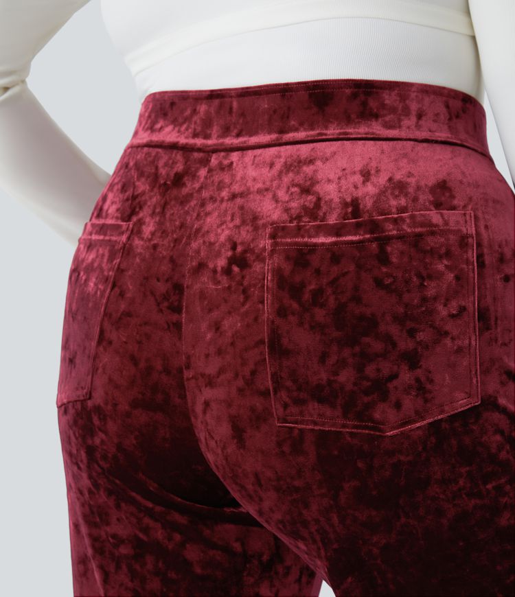 Pantalón terciopelo tiro alto botón múltiple bolsillo pierna recta talla grande