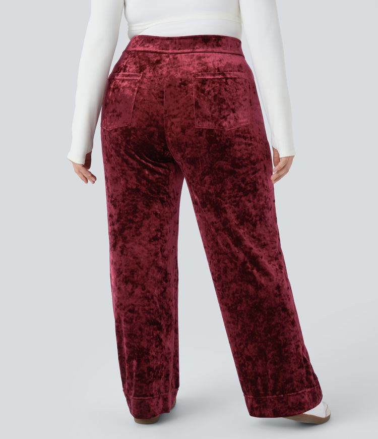 Pantalón terciopelo tiro alto botón múltiple bolsillo pierna recta talla grande