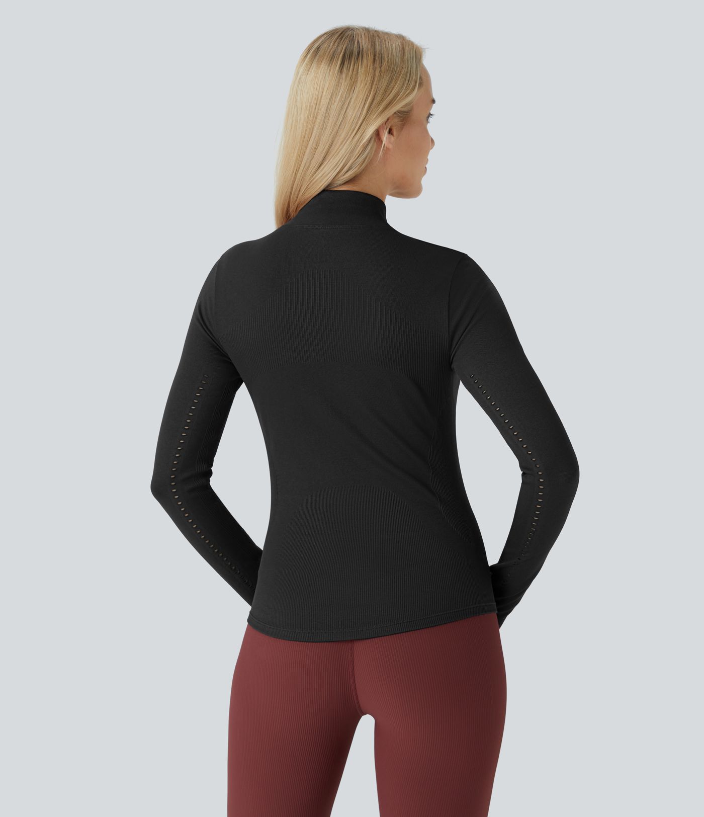 Veste de Yoga Zippée Mince à Col Droit, Manches Longues avec Trou pour Pouce
