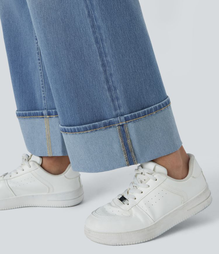 Halara Flex™ Jean Larges Taille Haute Ourlet Roulotté Multiples Poches