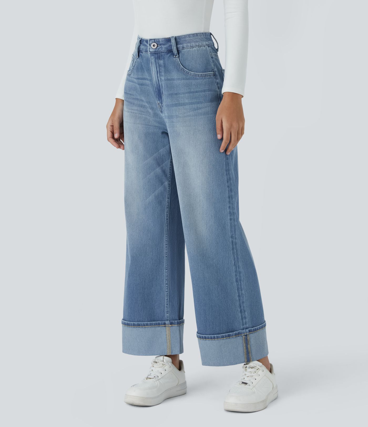 Halara Flex™ Jean Larges Taille Haute Ourlet Roulotté Multiples Poches