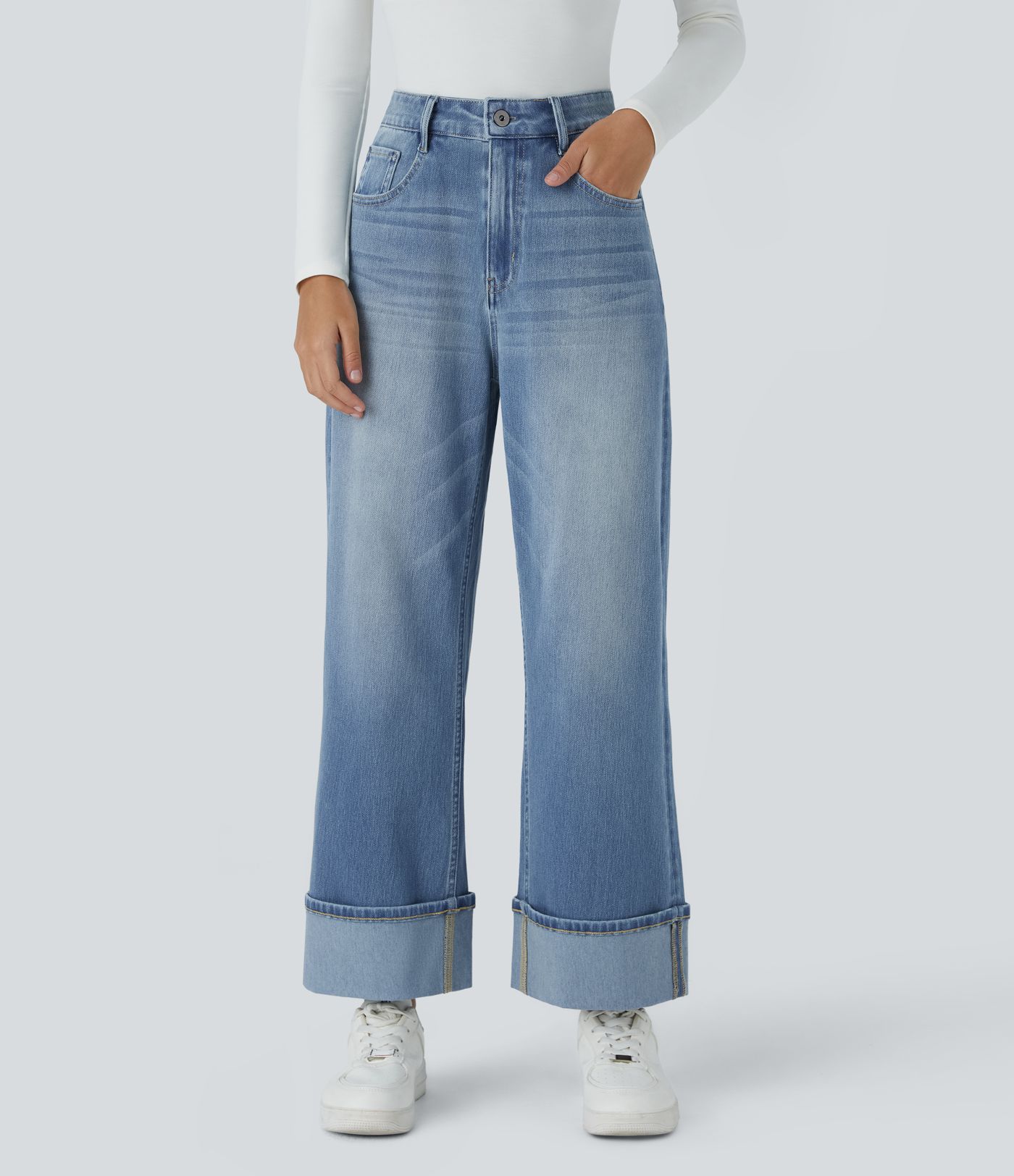 Halara Flex™ Jean Larges Taille Haute Ourlet Roulotté Multiples Poches