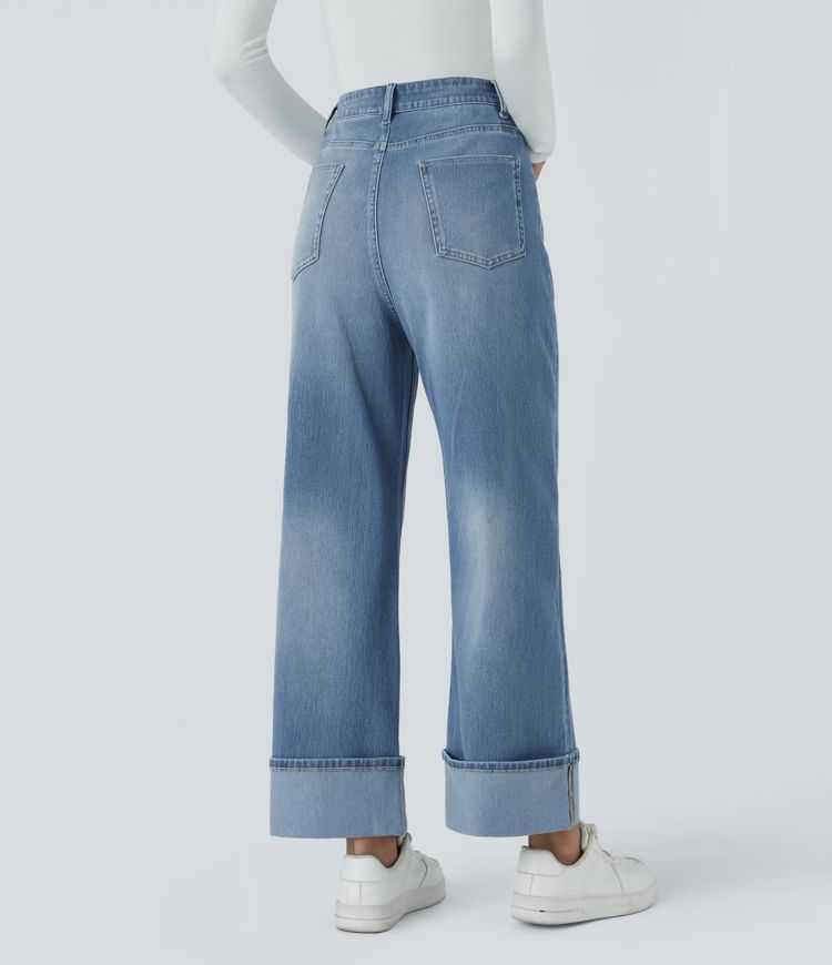 Halara Flex™ Jean Larges Taille Haute Ourlet Roulotté Multiples Poches