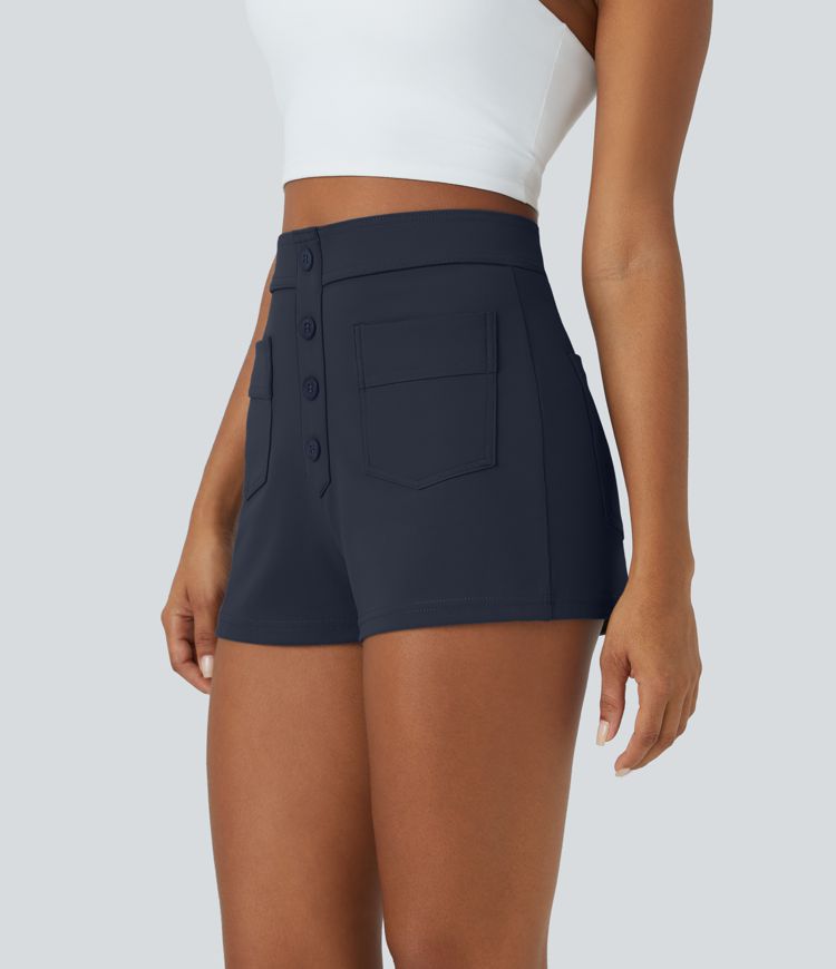 High Waisted Button Multiple Pockets Casual Shorts 2.5''