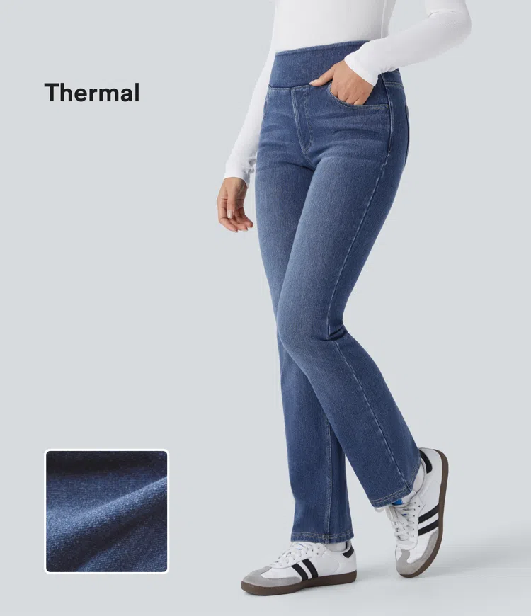 Halara Flex™ High Waisted Pockets Washed Thermal Casual Bootcut Jeans