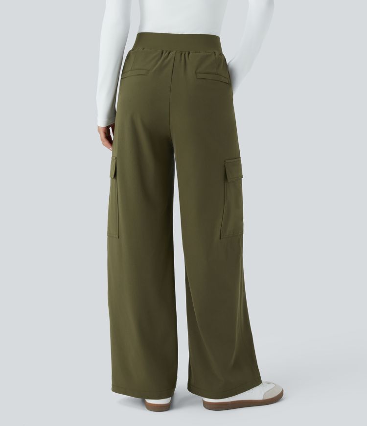 Mid-rise multi-pocket straight leg cargo casual pants